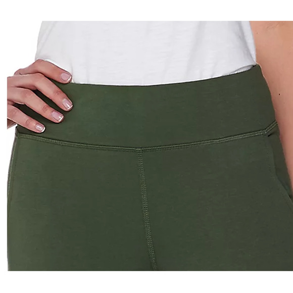 Denim & Co. Active Womens Crop Pants XS Green Pull On Back Vent Detail NWOT - Picture 3 of 4